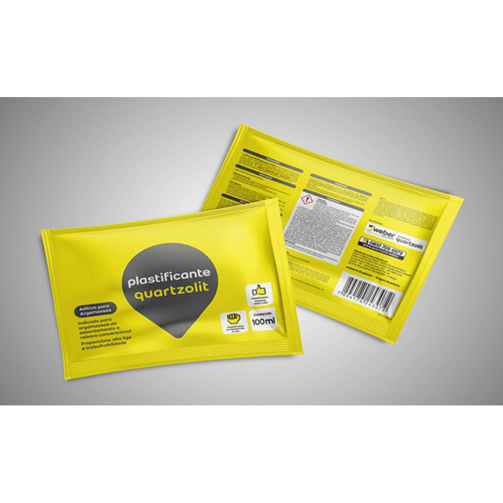 Aditivo Plastificante para Argamassa Quartzolit 100mL Aditivo Quartzolit Plastificante p/ Argamassa Sachês de 100mL