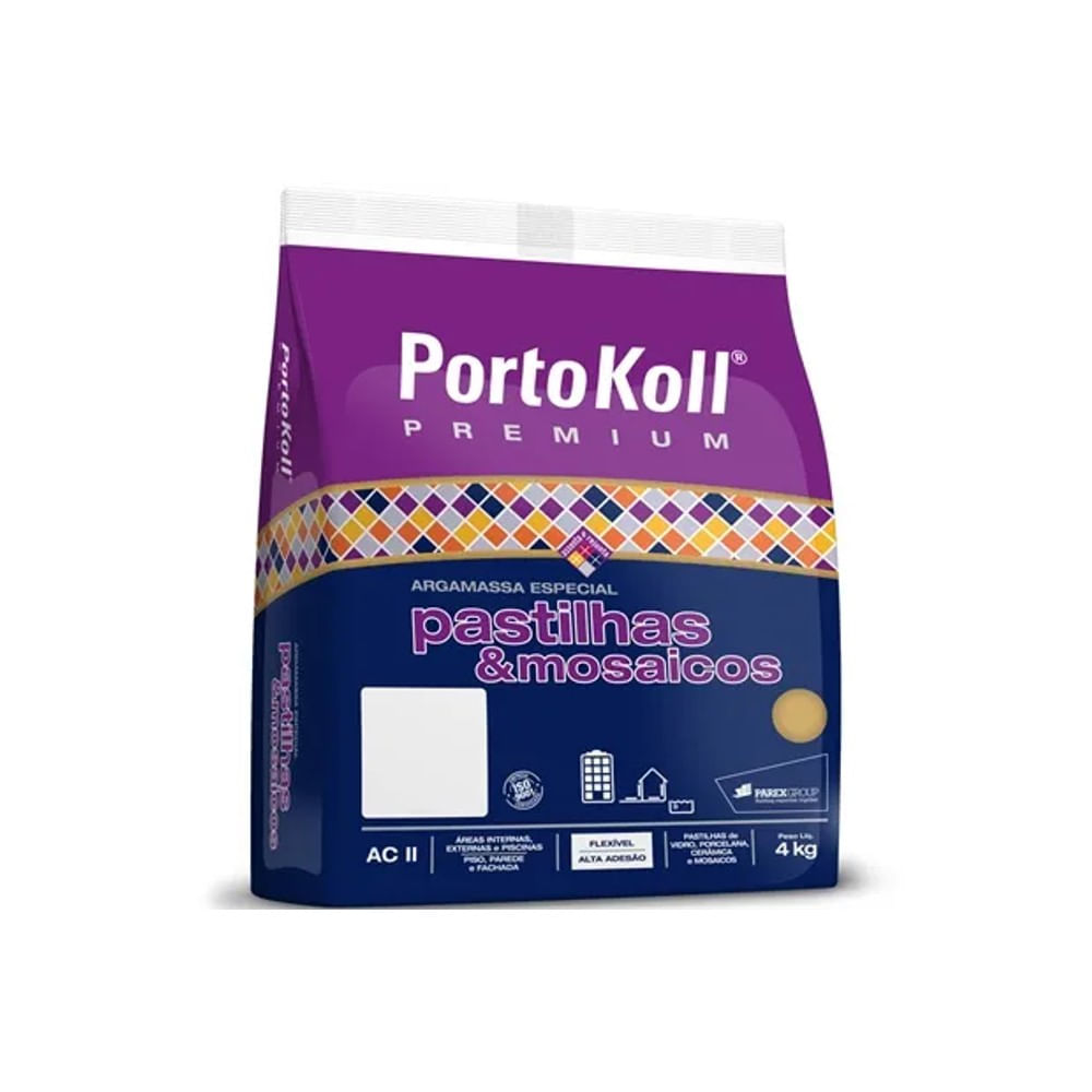 Argamassa para Pastilha de Vidro e Mosaico PortoKoll ACIII Branca 4kg Argamassa Pastilha De Viddro 4Kg Branca Portooll