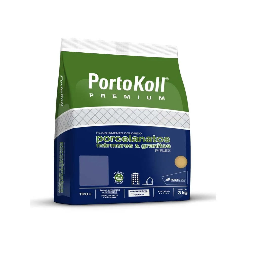 Rejunte para Porcelanato P-Flex 3kg Branco Portokoll Rejunte Porcelanato Brilhante P-Flex 3kg Branco Portokoll
