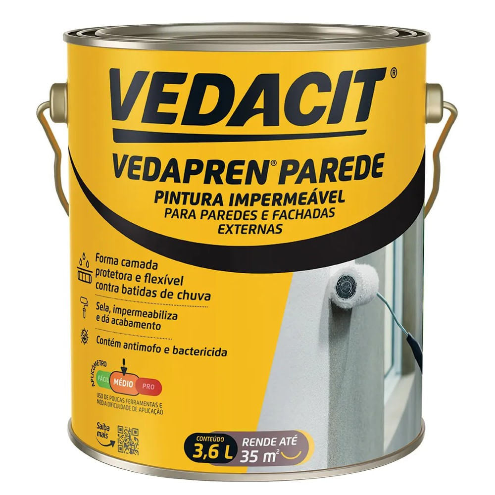 Impermeabilizante Vedapren Parede Vedacit Branco 3,6l Vedapren Parede Branco 3,6l Vedacit