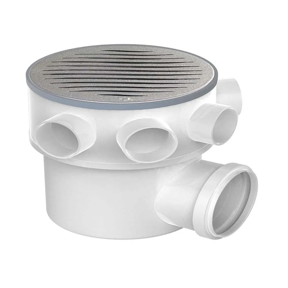 Caixa Sifonada Tigre com Grelha Redonda Inox 100x100x50 mm Caixa Sifonada Para Grelha Prata Redonda Inox 100x100x50 Tigre