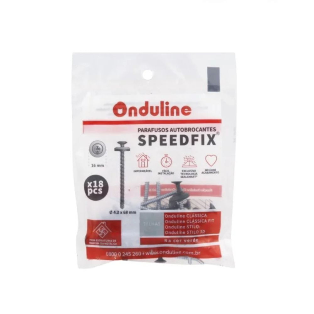 Parafuso Speedfix 4,2x68mm com Anilha Onduline Verde 18 Unidades Parafuso Speedfix 4,2X68MM Pacote 18 Unidades Verde Onduline