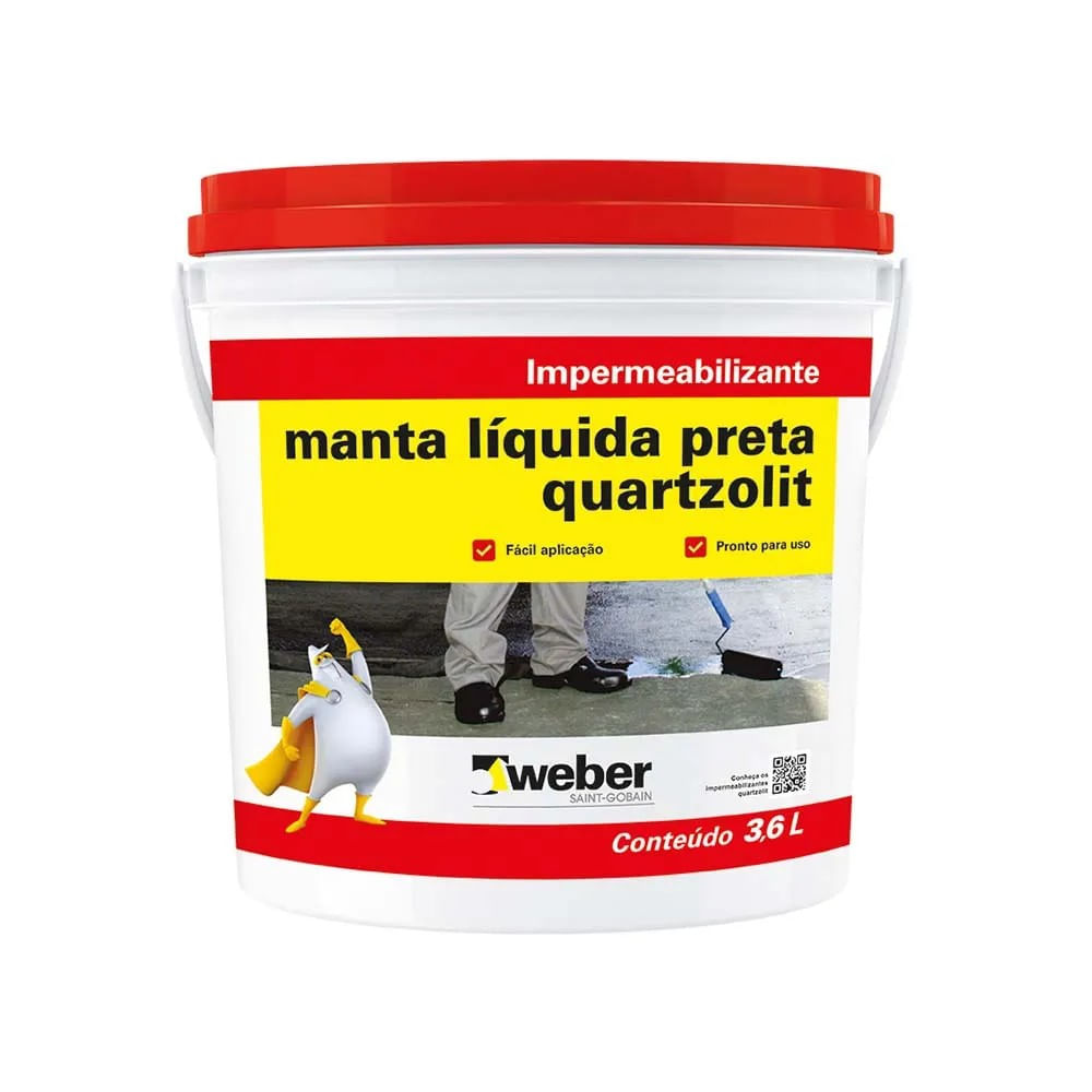 Manta Líquida Impermeabilizante Quartzolit Preta 3,6kg Manta líquida 3,6kg preta Quartzolit