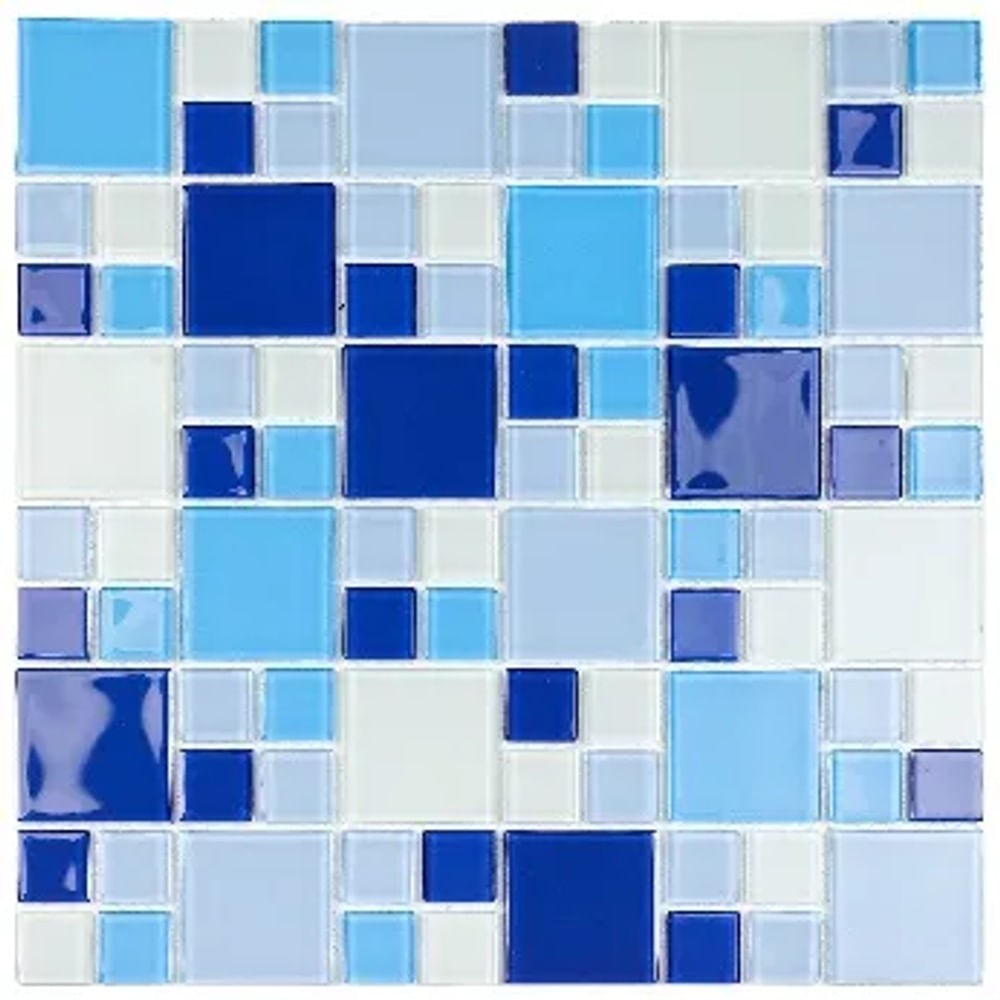 Pastilha de Vidro 30x30cm K2411 Branca e Azul Glass Mosaic Pastilha de Vidro 30x30cm K2411 Branca/Azul Glass Mosaic