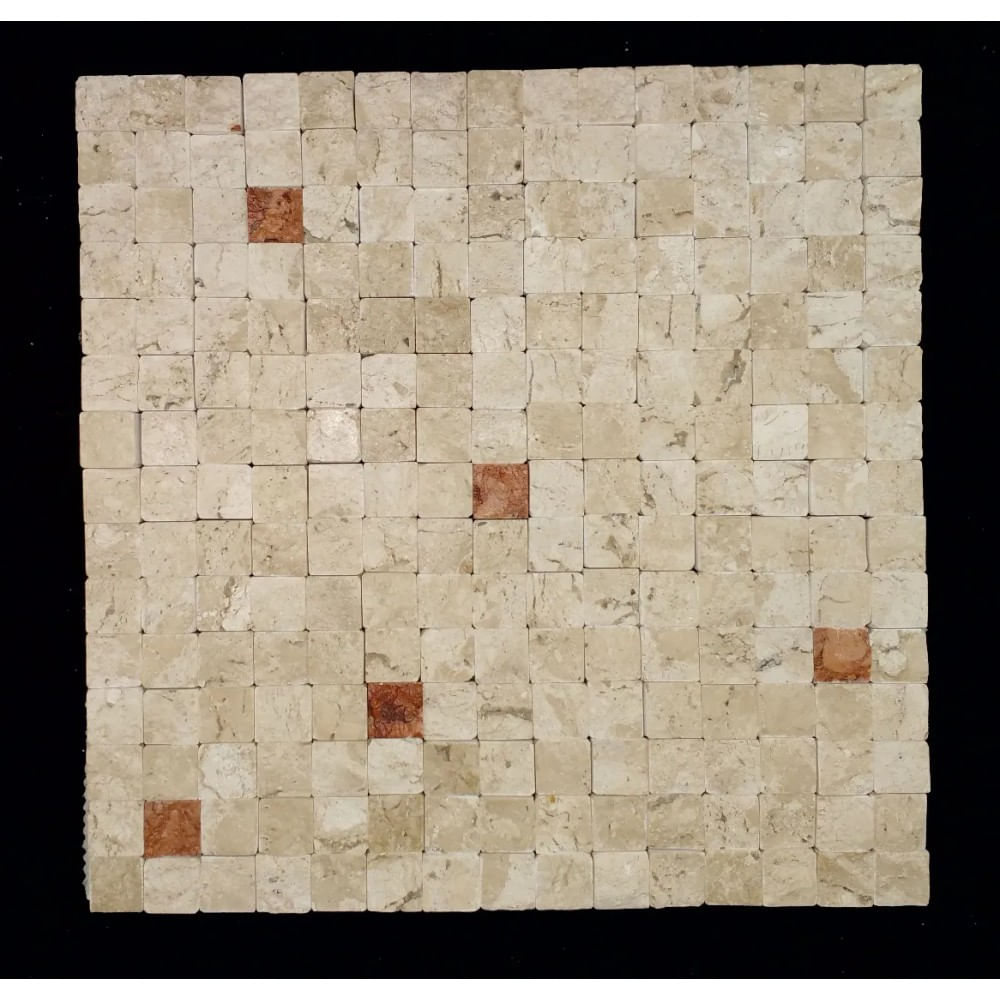 Mosaico de Mármore Peruíbe Spacato Bege 28x28cm Pietra Bella Mosaico Peruíbe Aspecto Spacato Bege 28x28cm Travertino com Rosso Nacional Pietra Bella