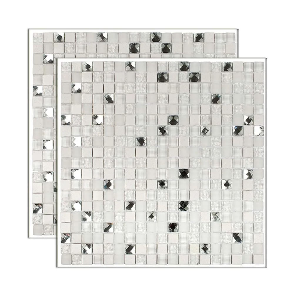 Pastilha de Pedra e Vidro Glass Stone 31x31cm Branco Glass Mosaic Pastilha de pedra Glass Stone placa 31x31cm branco Glass Mosaic