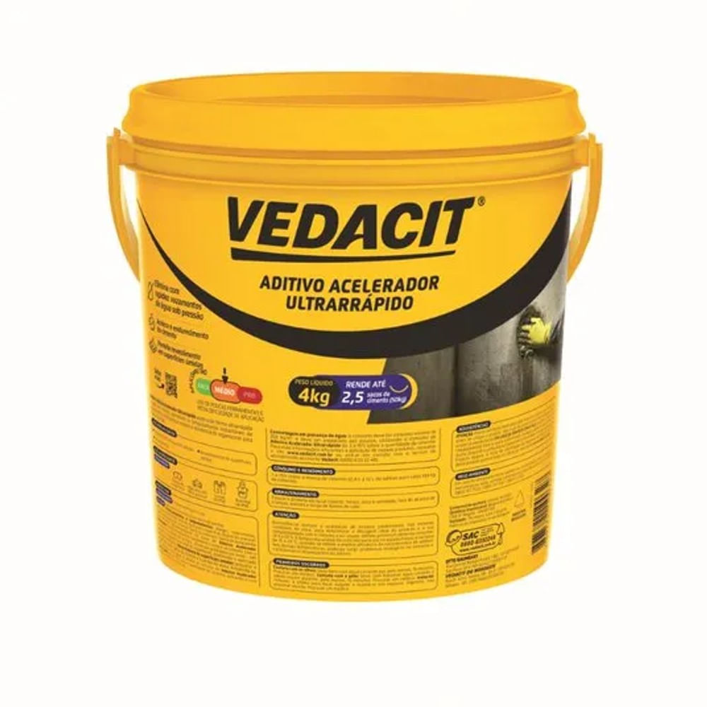 Aditivo Acelerador de Pega Ultra Vedacit 4kg Aditivo Acelerador Ultra Galao 4kg Vedacit