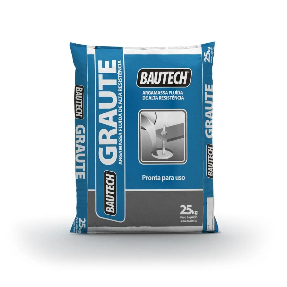 Graute de Alta Resistência Bautech 25kg para Fixação e Reparos Argamassa Fluída Graute de Alta Resistência p/ Fixação e Reparos 25Kg Bautech