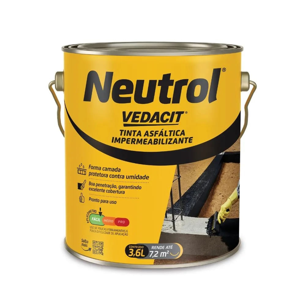 Tinta Asfáltica Neutrol Vedacit 3,6L Impermeabilizante Neutrol 45 3,6 litros Vedacit