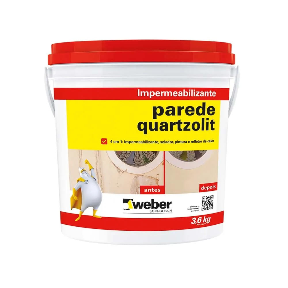 Impermeabilizante para Parede Quartzolit Branco 3,6kg Impermeabilizante para parede 3,6kg Quartzolit