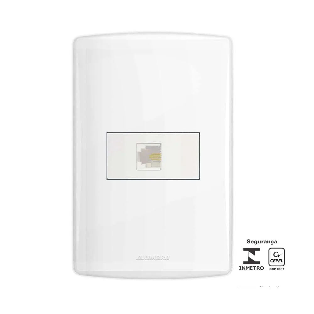 Conjunto Tomada para Telefone RJ11 2 Vias com Placa 4x2 Bianco Pró Alumbra Branco Conjunto Tomada P/ Telefone RJ11 2 Vias Com Placa 4x2Linha Bianco Pró Branco Alumbra