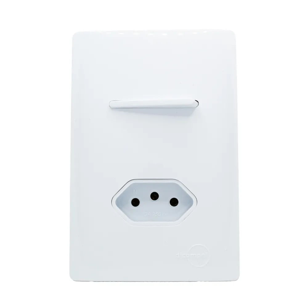 Conjunto 4x2 com Interruptor Simples e Tomada 10A Dicompel Novara Branco Conjunto 4X2 Interruptor Simples 1 Tomada 10A Branco Novara Dicompel