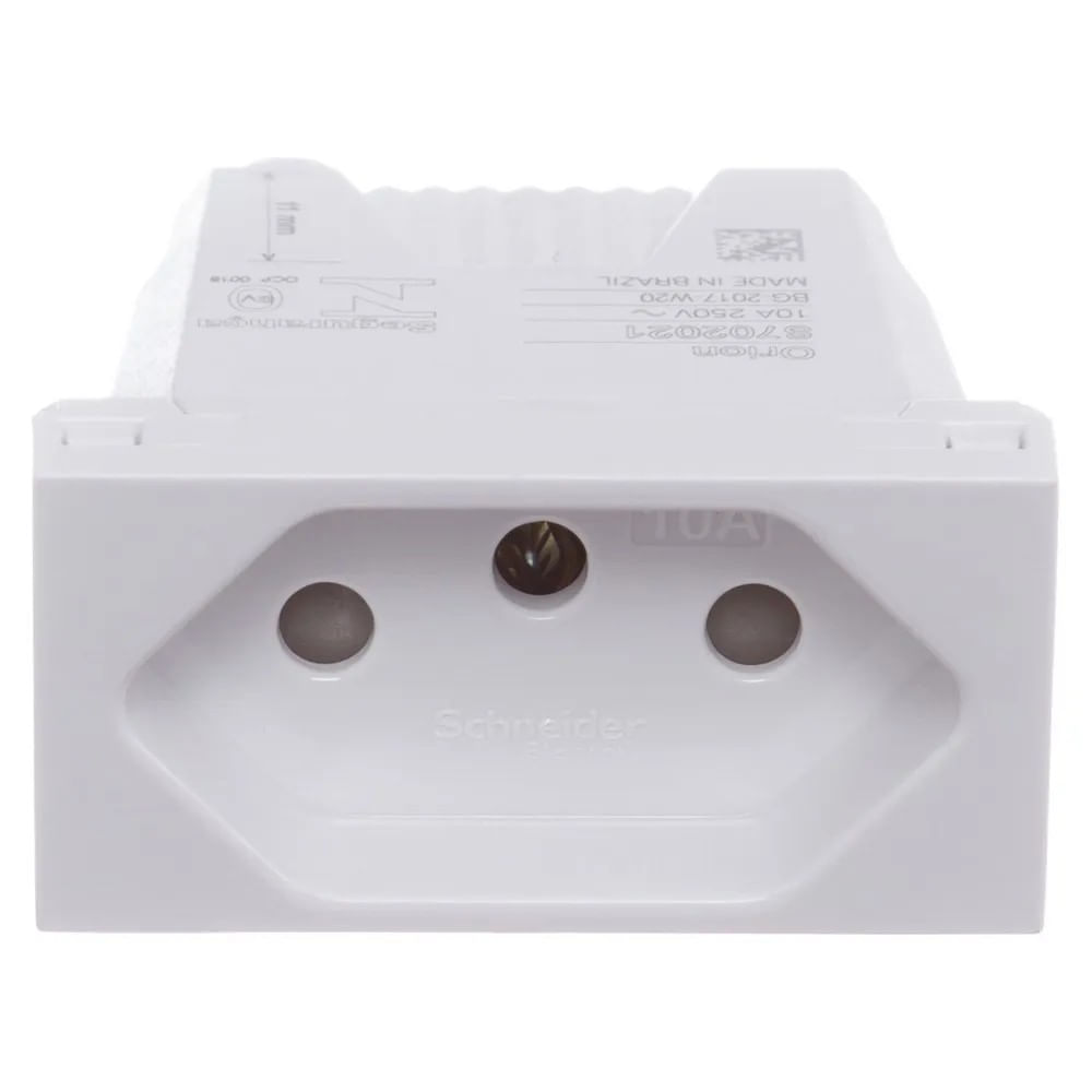 Módulo Tomada 2P T 10A 250V Orion Schneider Branco Módulo Tomada Branco 2p T 10a 250v Borne Automático 1m Alumínio Orion Schneider