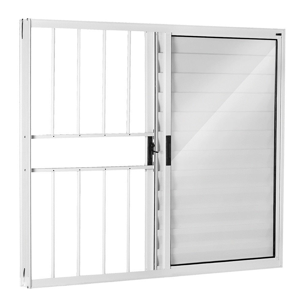 Janela Veneziana de Alumínio 100x150 cm com Grade 3 Folhas Direita Branco Ecosul Esquadrisul Janela Veneziana de Alumínio 100x150 Direita com Grade Branco Ecosul Esquadrisul