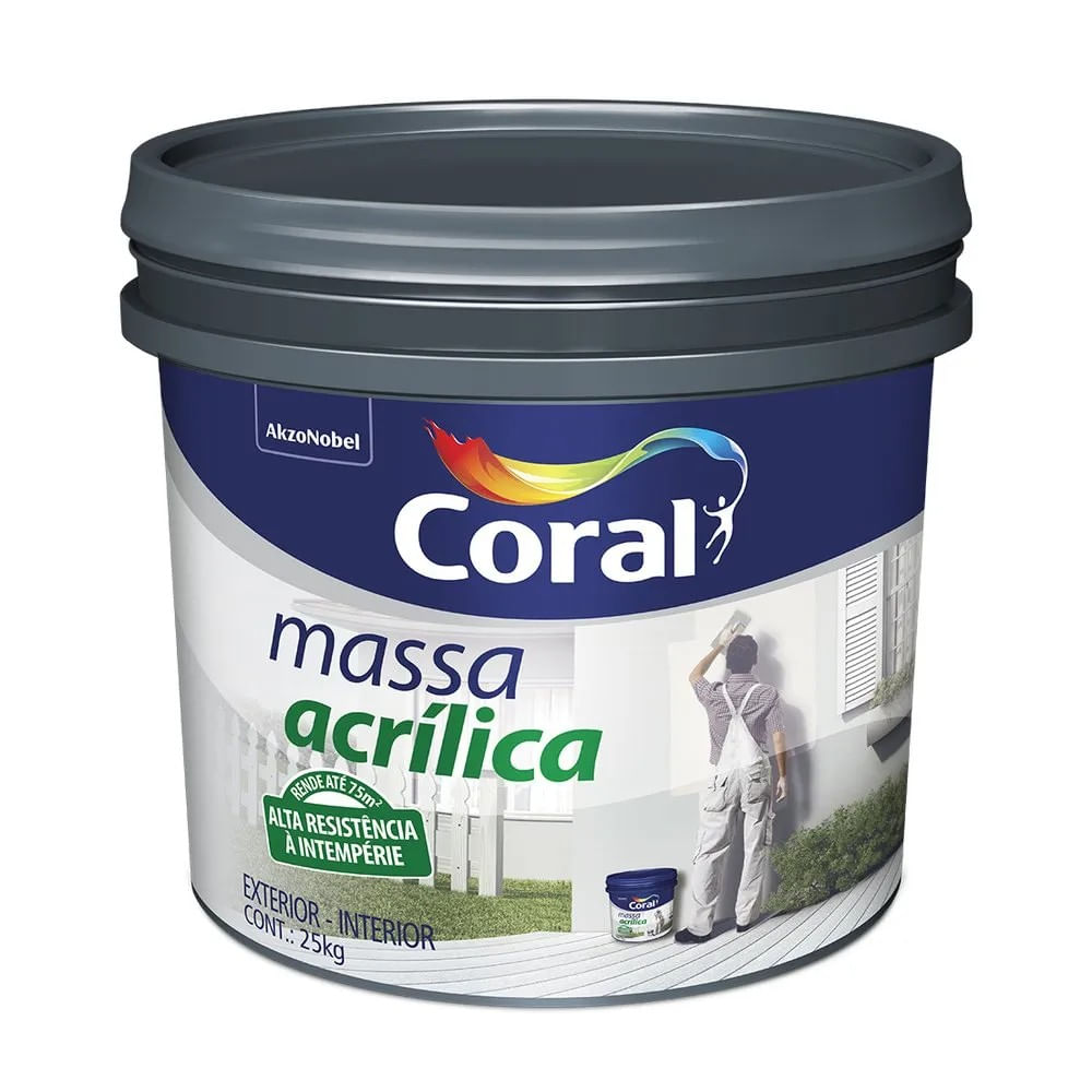 Massa Acrílica Coral 25kg para Paredes Internas e Externas Massa Acrílica Balde 25KG Coral