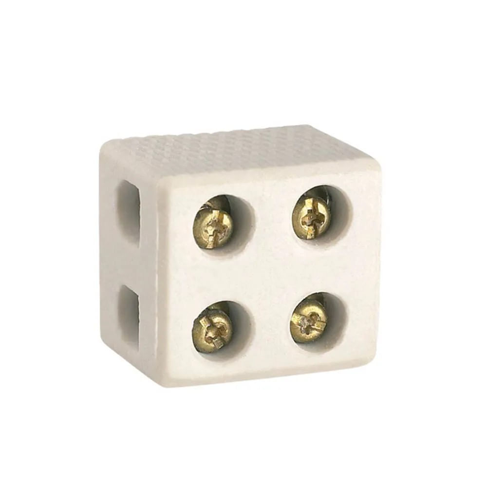 Conector Bipolar Em Porcelana Com Contato Para Passagem e Ligação De Fios De Até 10mm² Com Contato Usinado (Bornes) 50A/250V 1421fp Lorenzetti
