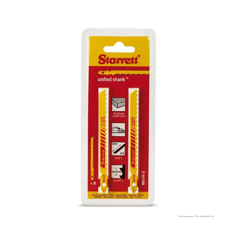 Lâmina de Serra Tico-Tico para Madeira Starrett BU36-2 Bimetal com 2 Unidades Lâmina de serra tico-tico para madeira 76x7,5x1,27mm 6 dentes BU36-2 Starret