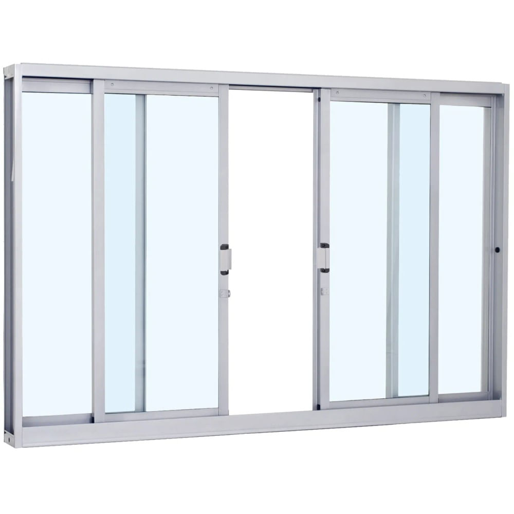 Janela de Correr Sasazaki Prátika 4 Folhas 100x150cm Aço Branca Janela de Correr de Aço Branca 4 Folhas 100x150cm Prátika Sasazaki