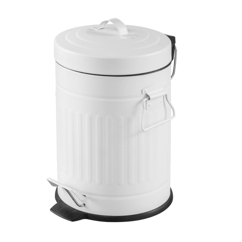 Lixeira Redonda Retrô com Pedal 5L Aço Branca Coisas e Coisinhas Lixeira Redonda Com Pedal Branca Retrô 5L Marca Coisas Coisinhas