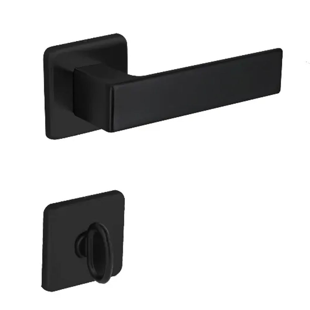 Fechadura para Banheiro Arouca Chess Roseta Quadrada 40mm Preta Fechadura Externa Chess de Aço Inox Tranqueta Black Arouca