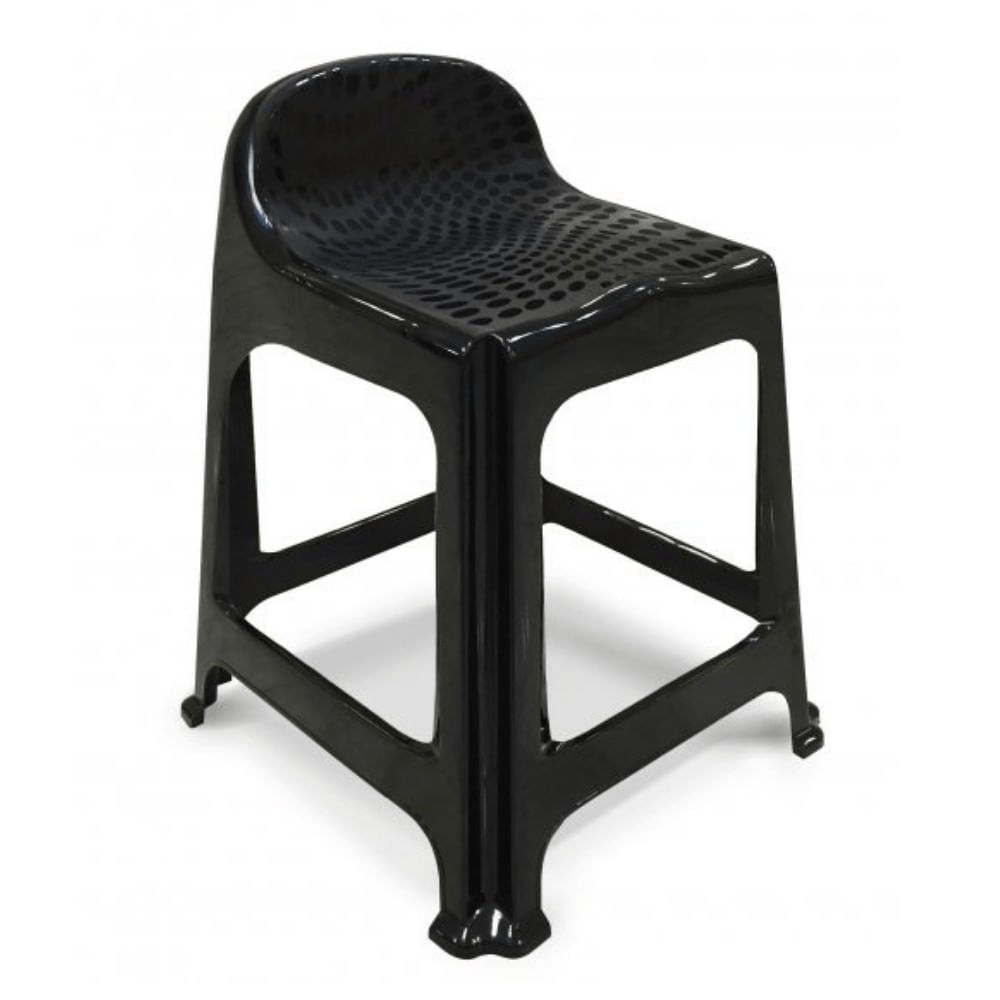 Banqueta de Plástico Banquinho com Encosto Preto Empilhável Arqplast
