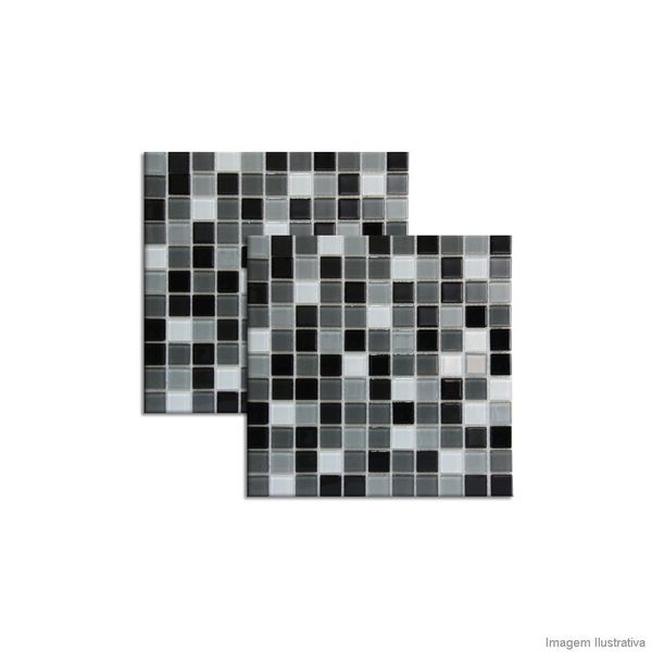Pastilha de vidro 2,45x2,45cm placa 30x30cm black white Crystalcor