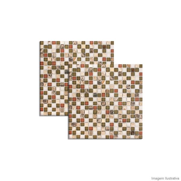 Pastilha de vidro 1,5x1,5cm placa 30x30cm florest Crystalcor