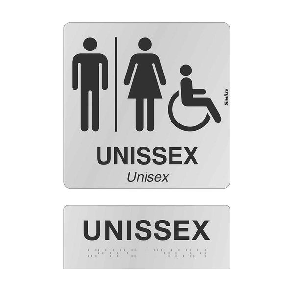 Placa de alumínio 30x21cm - ACESSÍVEL UNISSEX/ACCESSIBLE UNISEX - braille natural Sinalize