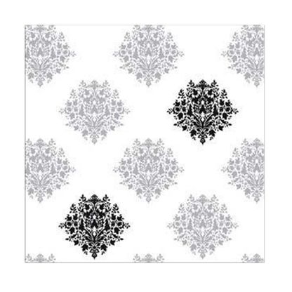 Papel de parede medalhão branco, cinza e preto Galia vinílico 53cm x 10m Muresco