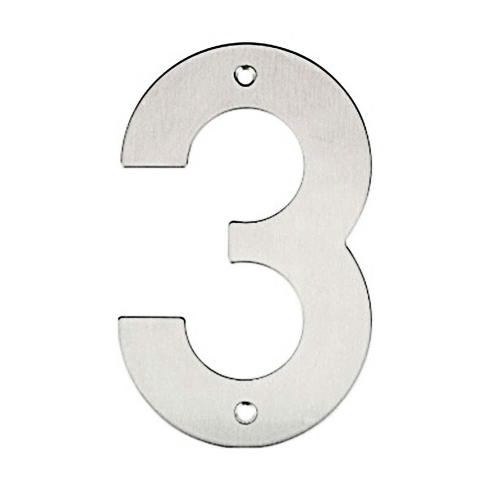 Número 3 de inox com bucha e parafuso 14,5cm Bemfixa