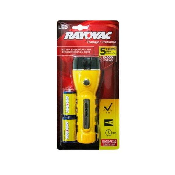 Lanterna 5 LEDs total com 2 pilhas amarela Rayovac