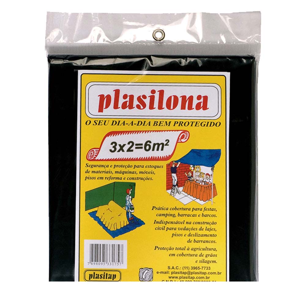 Lona Plástica Pc 3mx2m Preta Plasilona Plasitap