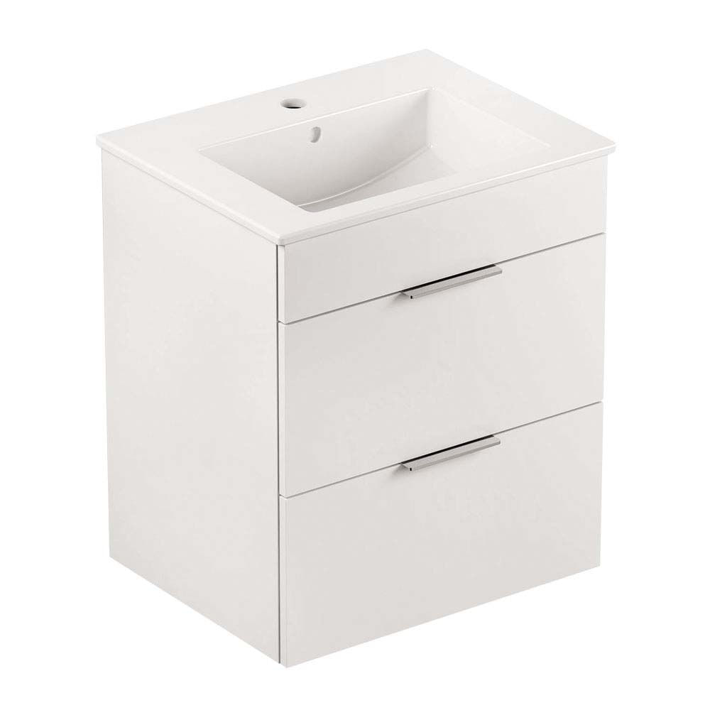 Aprenda como escolher o gabinete de banheiro ideal 11 Gabinete integrado 2 gavetas Cube 65x43cm com cuba branco Celite