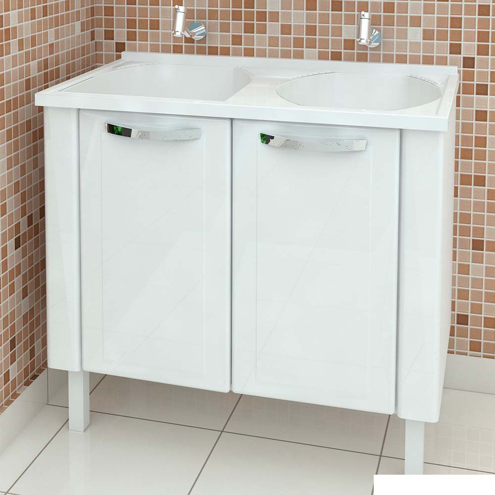 Tanque Quality 95 6cm Branco Com Pedra Branca Montado Cozimax Tanque Quality 95 6cm Branco Com Pedra Branca Montado Cozimax