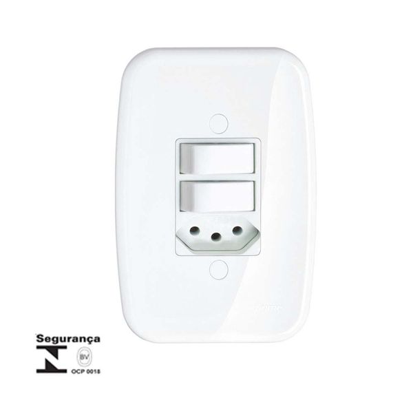 Interruptor duplo paralelo com tomada 10A 250V com placa Claris Prime