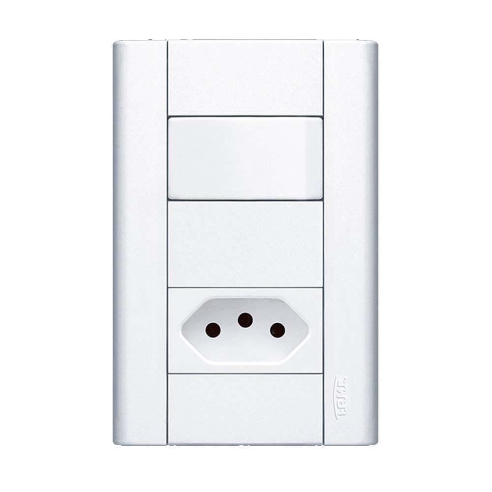 Principais tipos de interruptores de luz que podem ser instalados em casa 7 Interruptor simples e tomada padrao 10A Modulare com placa Fame