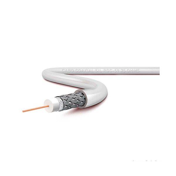 Cabo coaxial RGC-59 75 OHMS 8mm branco rolo de 100m Sil
