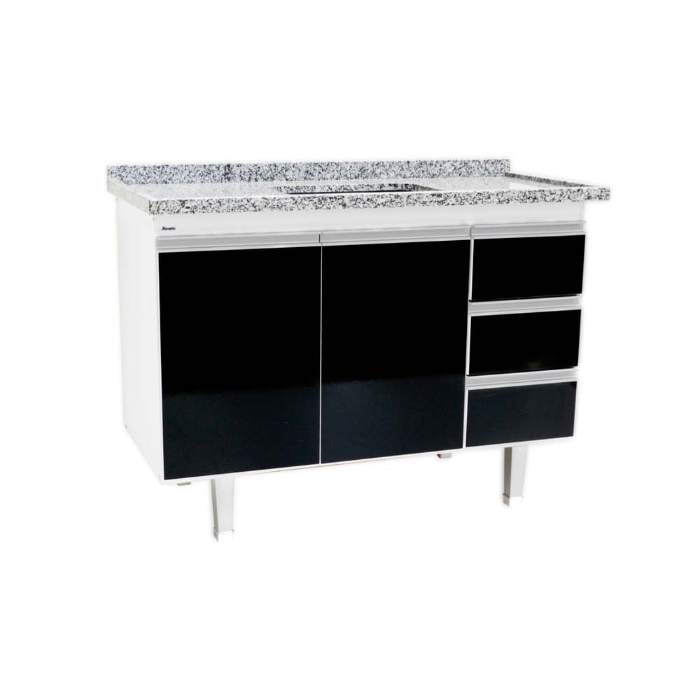 Gabinete De Cozinha Veneza Para Pia 120cm Branco E Preto Bonatto Gabinete De Cozinha Veneza Para Pia 120cm Branco E Preto Bonatto