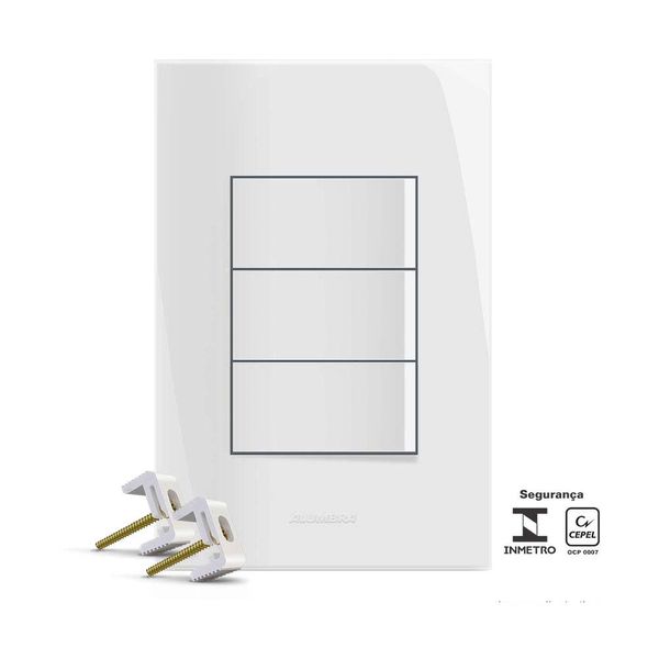 Interruptor 4x2 triplo paralelo com placa branco Inova Alumbra