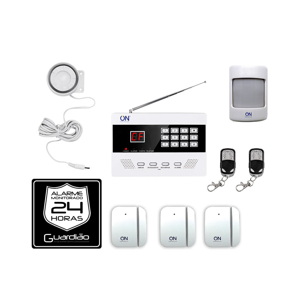 Veja dicas para ter uma smart home completa 13 Kit de alarme sem fio branco Discadora Guardiao ON