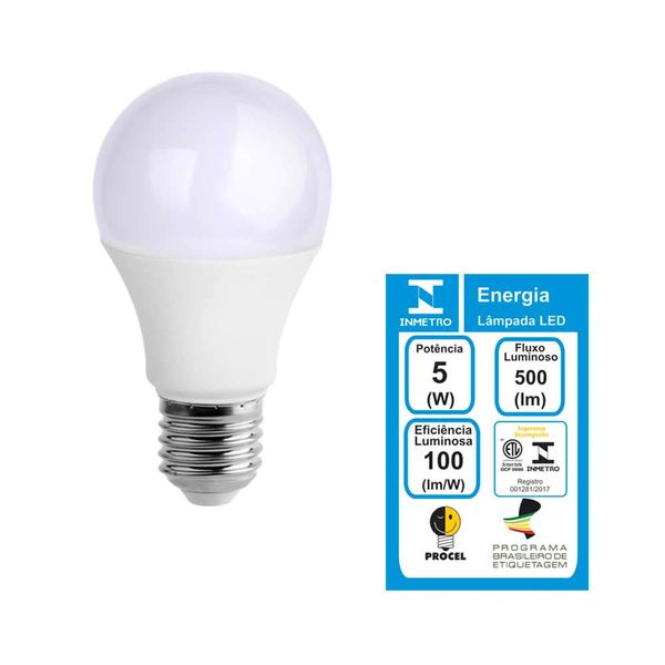 Lâmpada LED A60 5W 6000K 127/220V branca Ecoforce