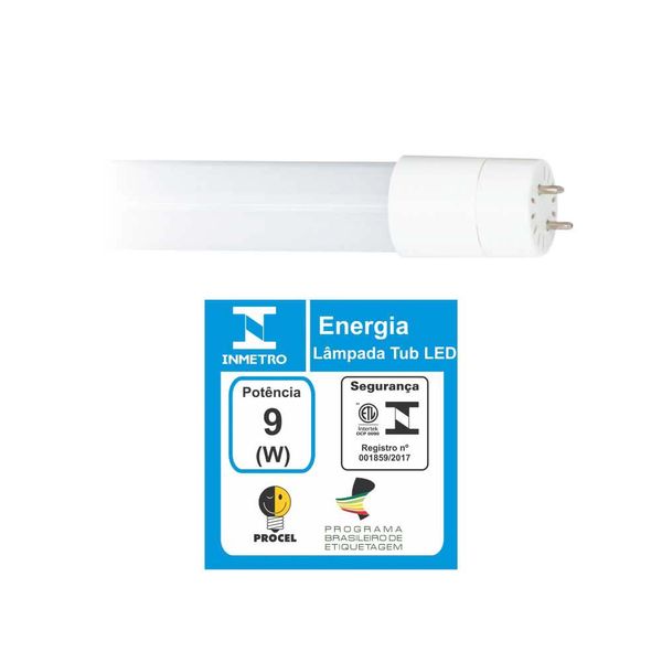 Lâmpada LED tubular T8 9W 6000K 127/220V branca Ecoforce