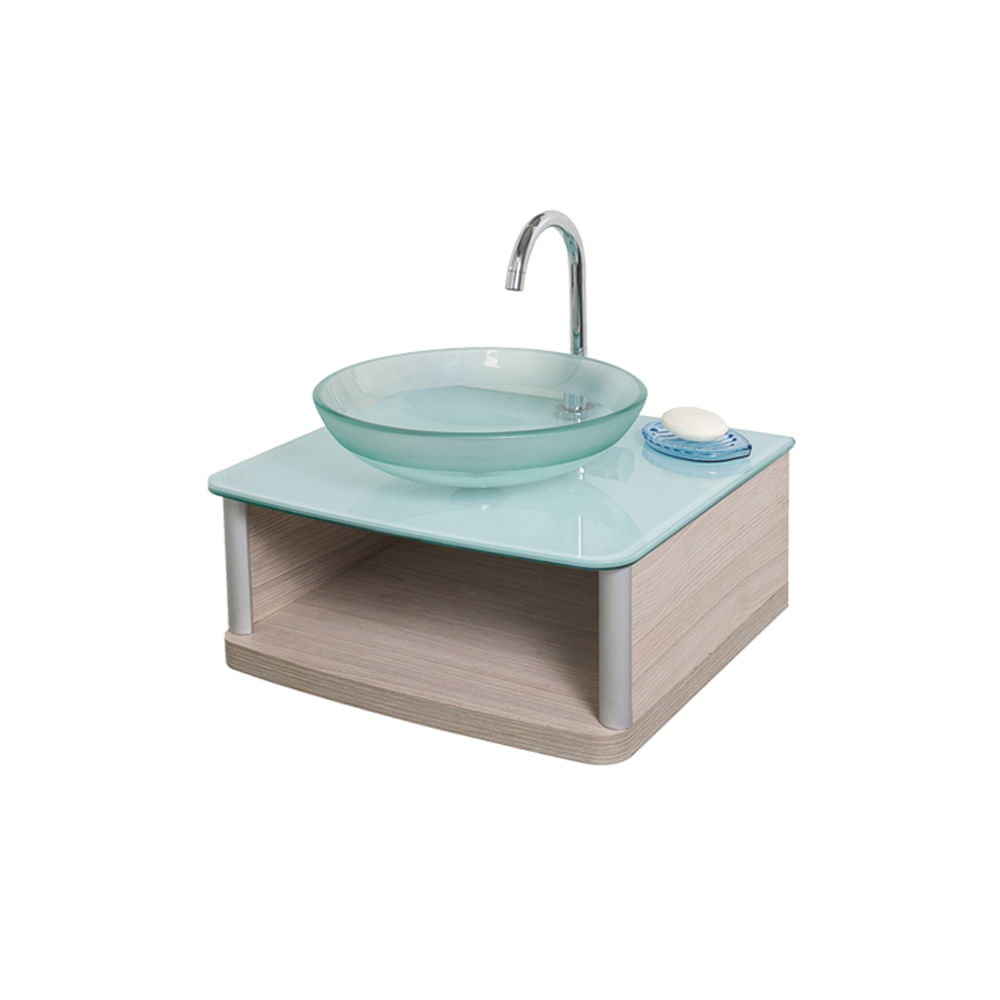 8 dicas e ideias para decorar o lavabo 15 Gabinete de banheiro com lavabo e espelheira Cris Wood 45x50cm branco e amadeirado Cris metal 1604740