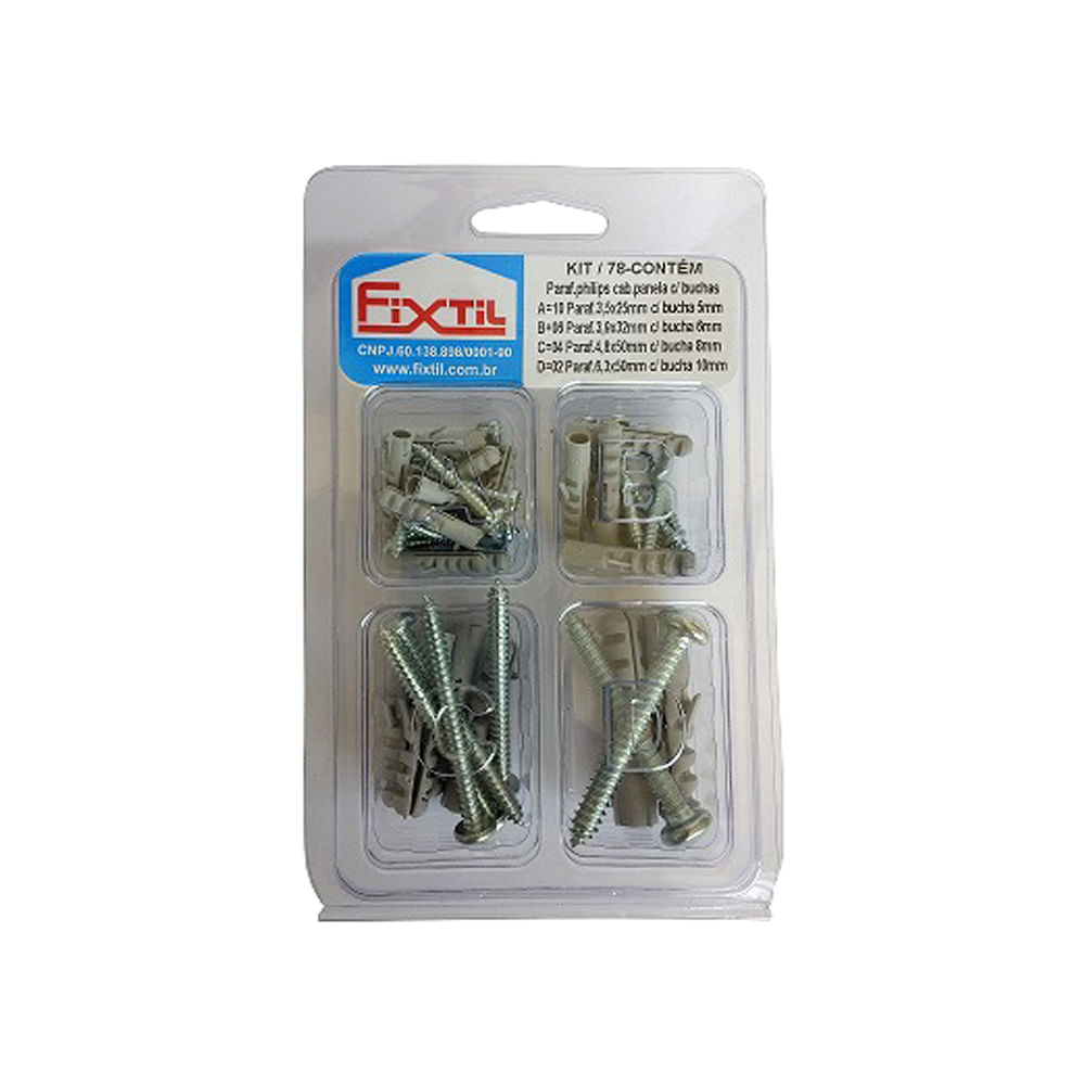 Kit Parafuso Atarraxante Cabeça Panela Phillips 3,5x25 / 3,9x32 / 4,8x50 / 6,3x50 Fixtil