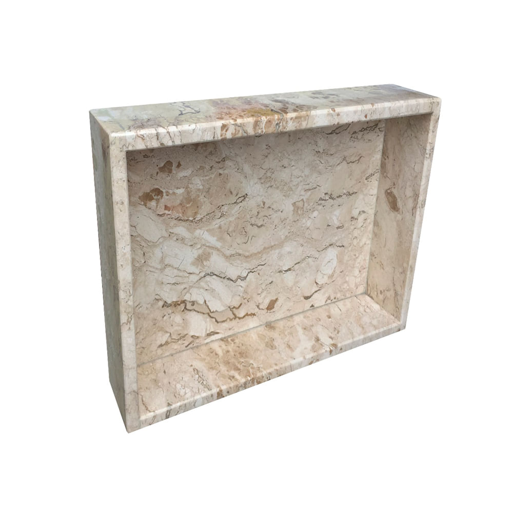 Saiba como usar nichos coloridos na decoração da sua casa 13 Nicho para banheiro travertino Bagno reto RW 1596551