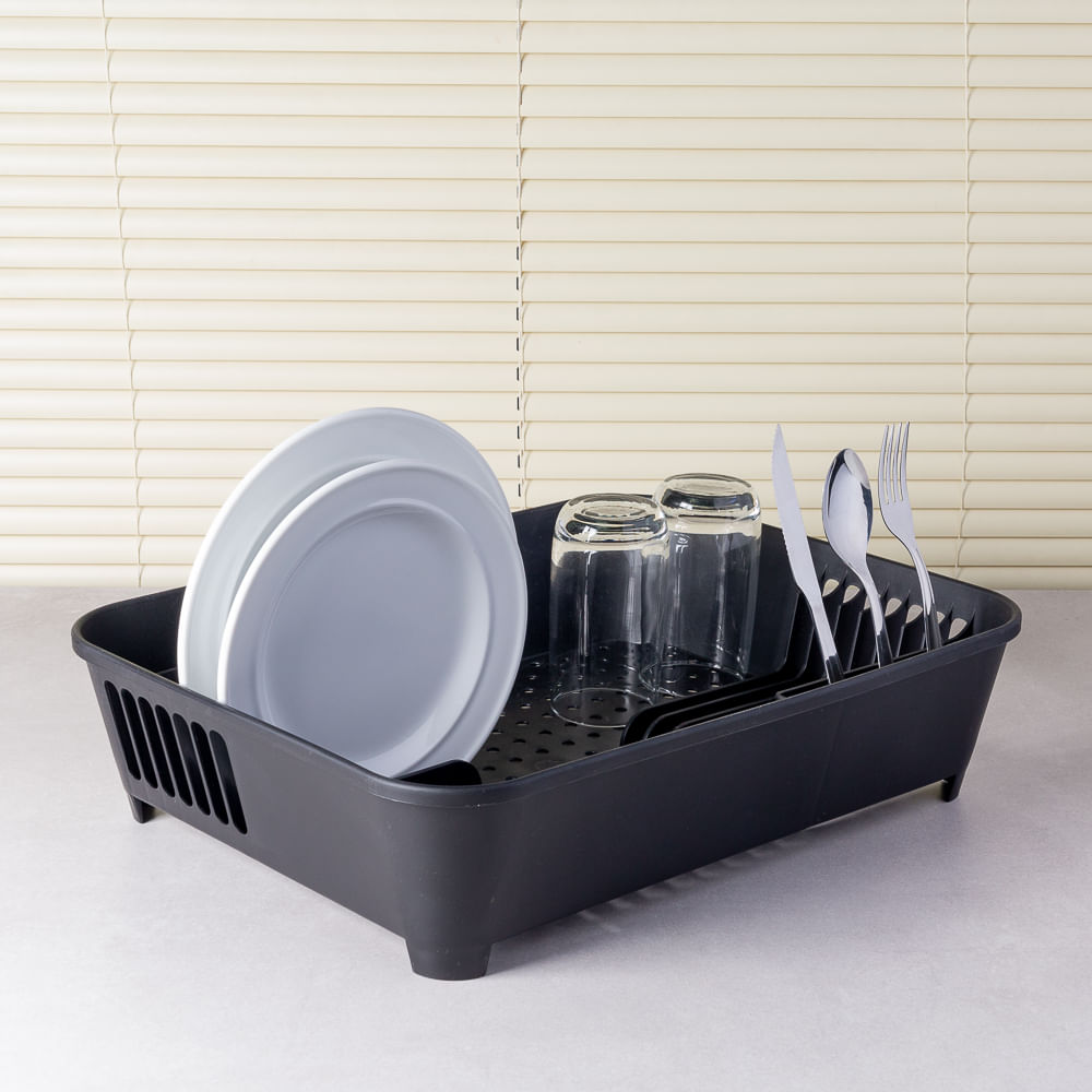 Confira 5 dicas para otimizar a limpeza e a organização da sua casa 6 Escorredor de loucas preto Coza 1366483
