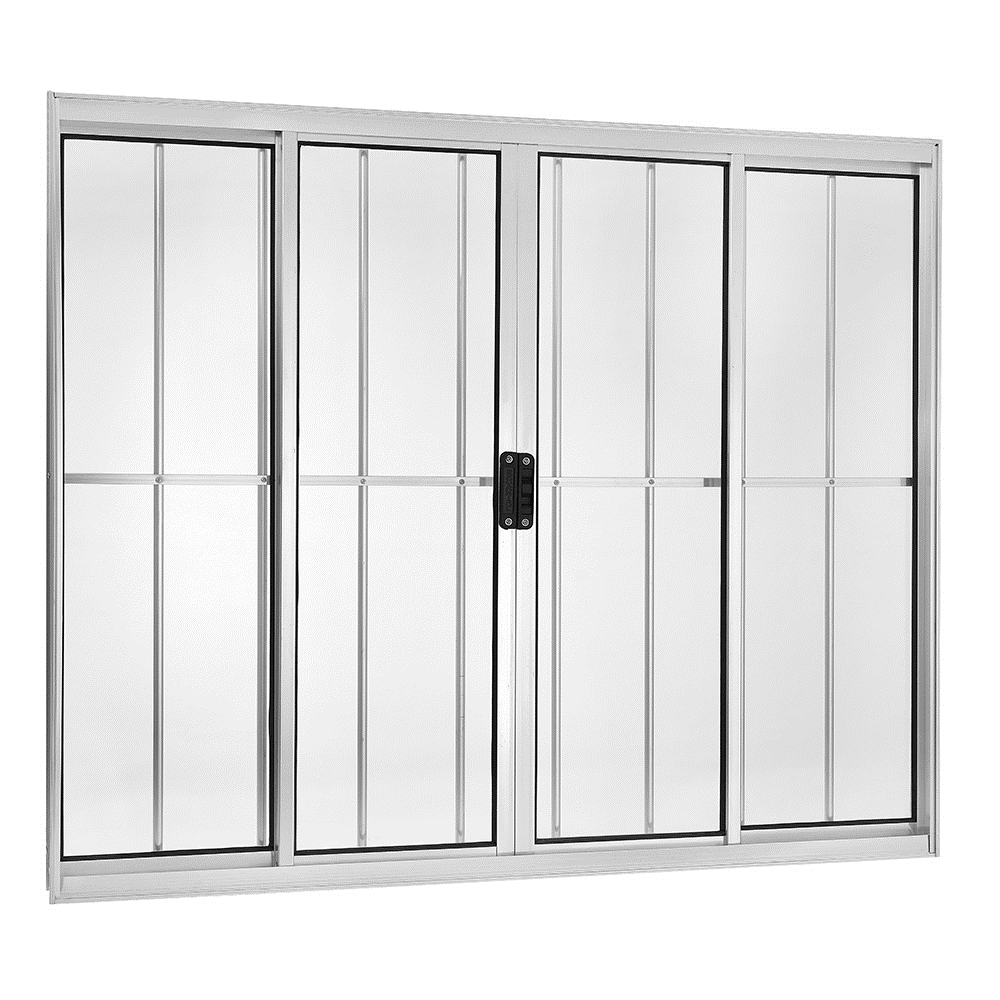 Descubra qual é o modelo de grade ideal para a sua janela 4 Janela de Correr Abertura Central de Aluminio 4 Folhas com grade Ecosul Esquadrisul Alt 100Cm X Comp 150Cm Aluminio Brilhante 1641417